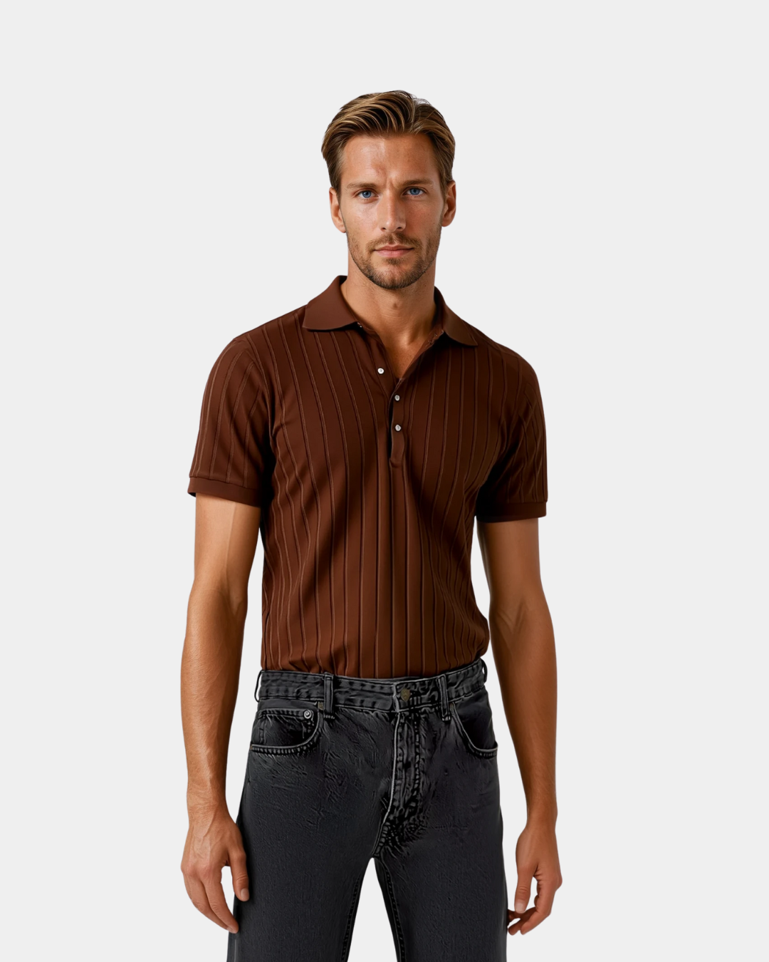 Vertical Striped Polo Shirt - White