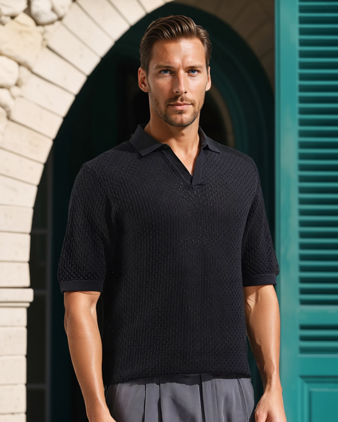 Crochet Texture Relaxed Fit Polo