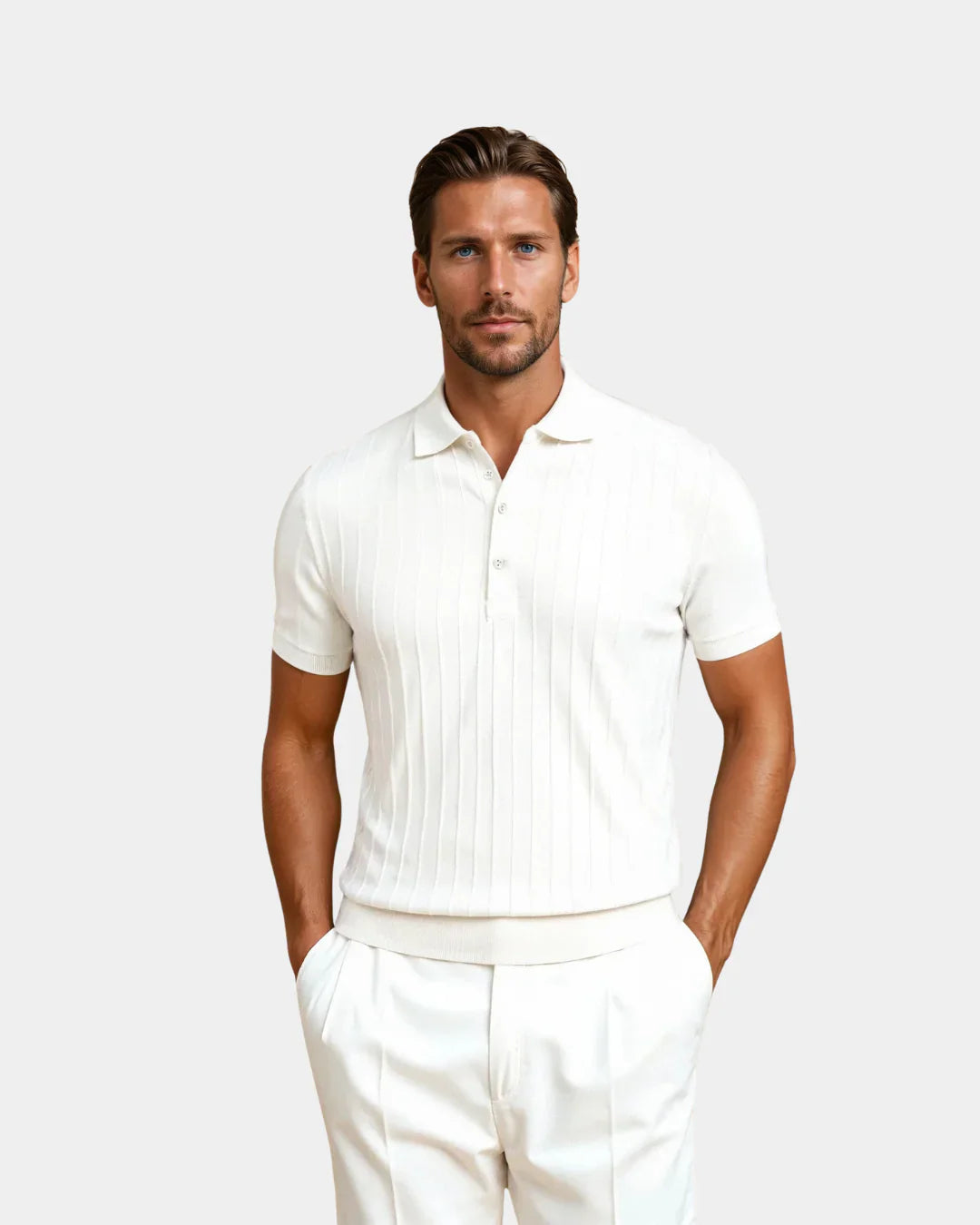 Vertical Striped Polo Shirt - Brown