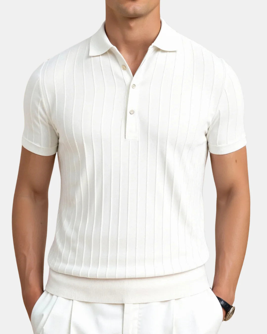 Vertical Striped Polo Shirt - Brown