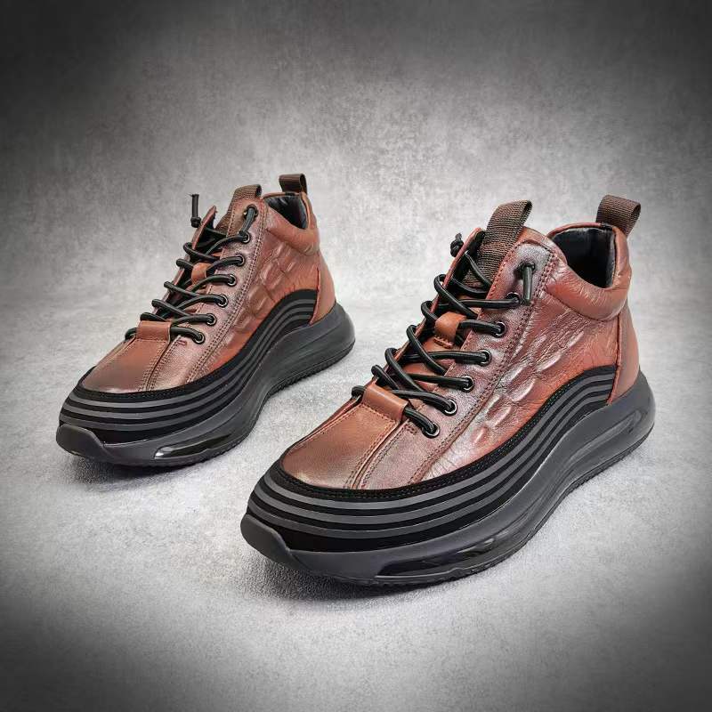 Whitlock | Genuine Leather Casual Sneakers - 3D Crocodile Leather Design