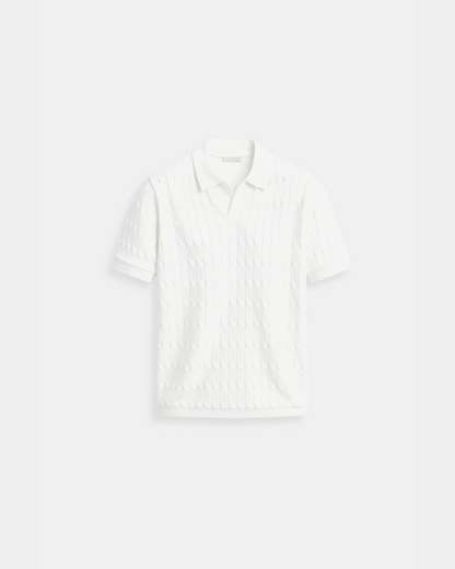 Old Money Luxe Knit Polo Tee - White