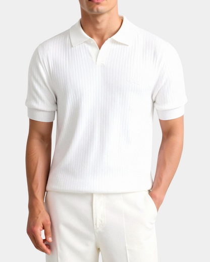 Polyester Blend Stripe Pattern Polo T-Shirt - White