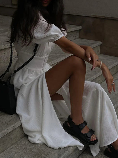 Irina® | Bubble Sleeves Frenchy Button Split Long Dress