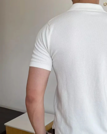V-Collar Essential Polo Shirt - White