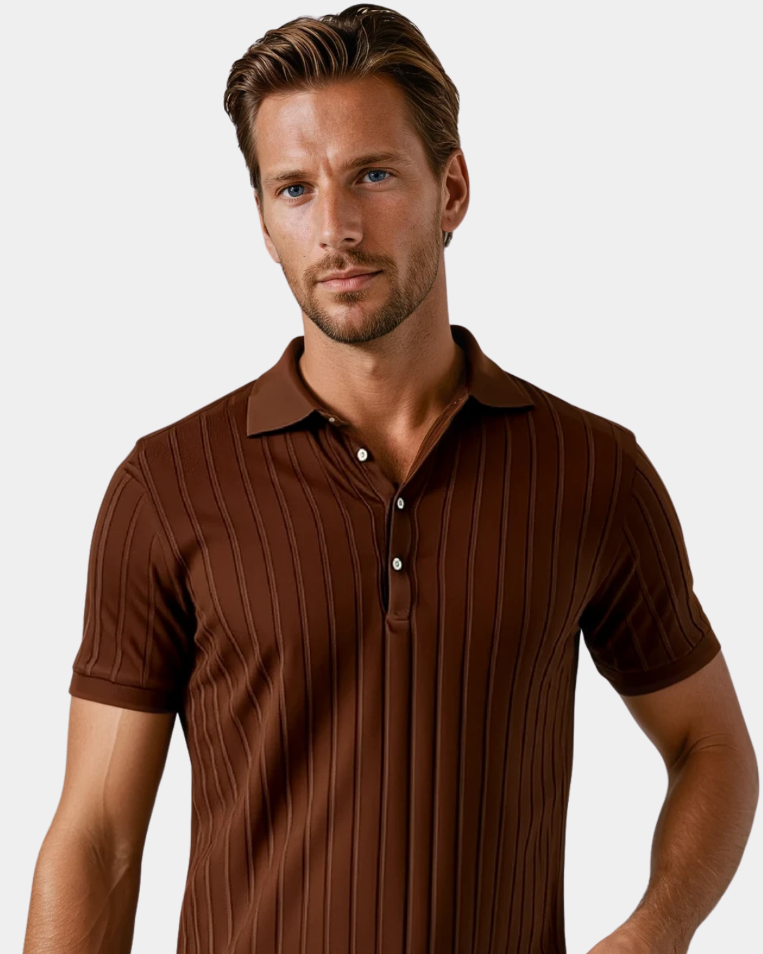 Vertical Striped Polo Shirt - White