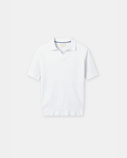 Polyester Blend Stripe Pattern Polo T-Shirt - White