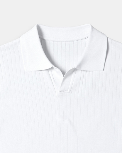Polyester Blend Stripe Pattern Polo T-Shirt - White