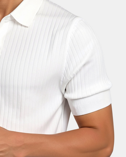 Polyester Blend Stripe Pattern Polo T-Shirt - White