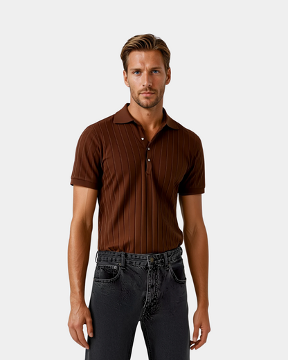 Vertical Striped Polo Shirt - White