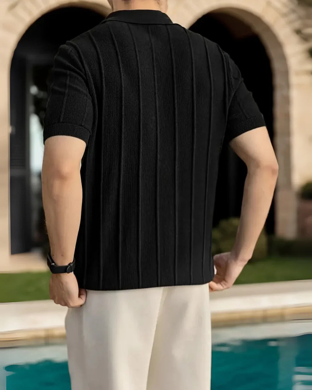 Vertical Striped Polo Shirt - Brown