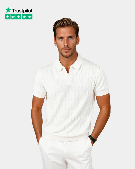 Old Money Luxe Knit Polo Tee - White