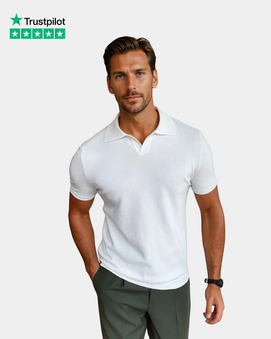 V-Collar Essential Polo Shirt - White