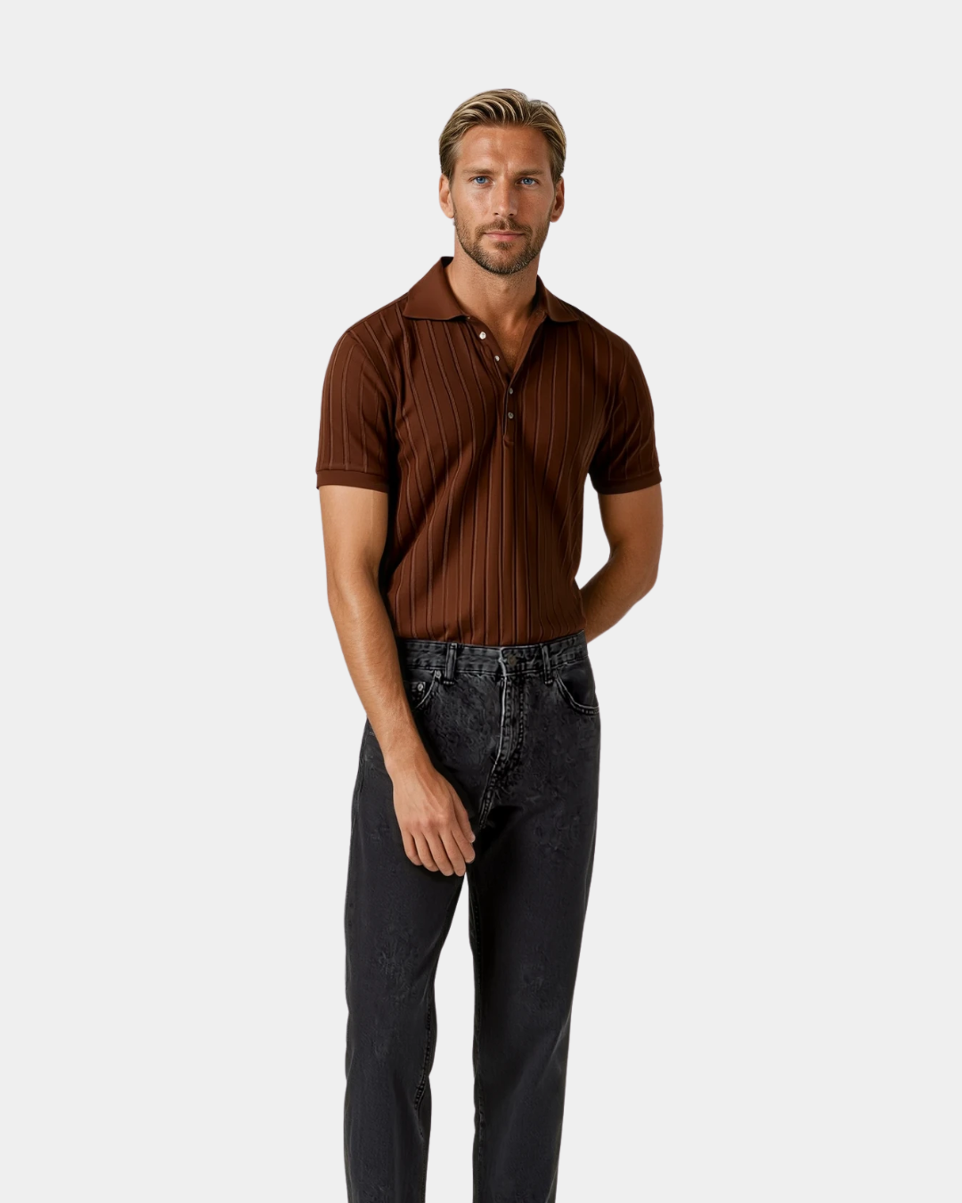 Vertical Striped Polo Shirt - White
