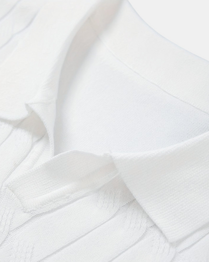 Old Money Luxe Knit Polo Tee - White