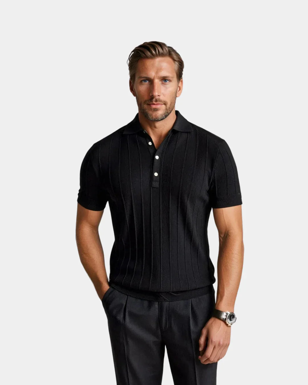 Vertical Striped Polo Shirt - Brown