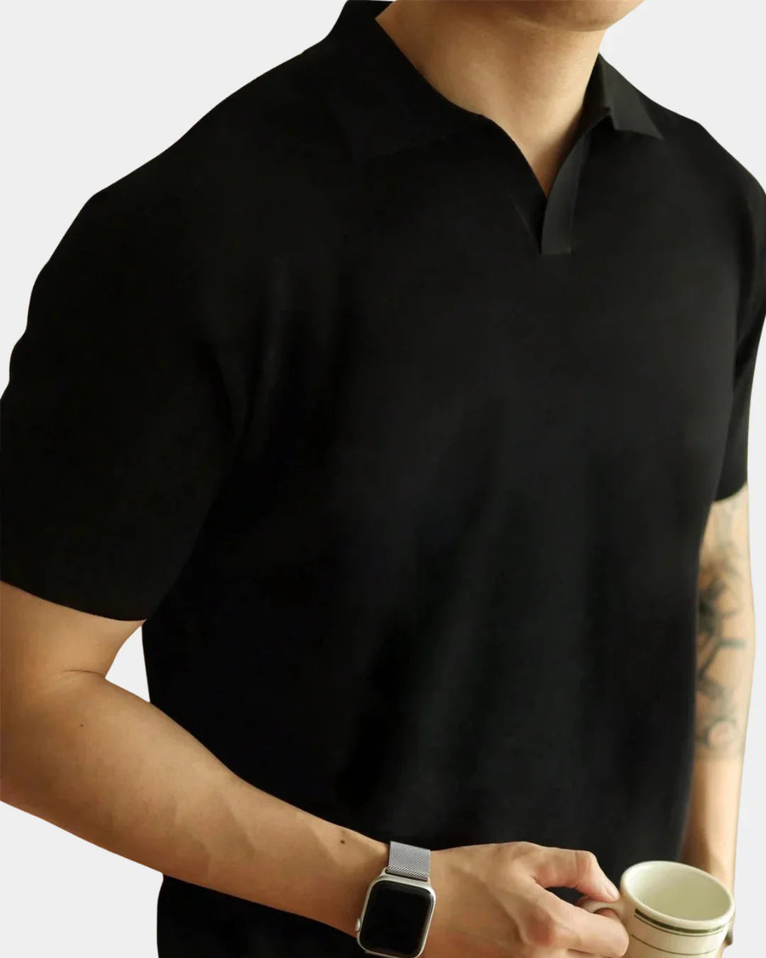 V-Collar Essential Polo Shirt - White