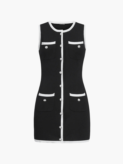 Julia® | Multi Pocket Button Sleeveless Short Sweater Dress