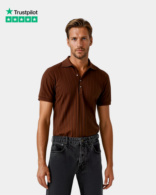 Vertical Striped Polo Shirt - Brown