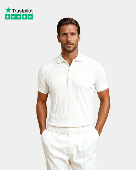 Vertical Striped Polo Shirt - White