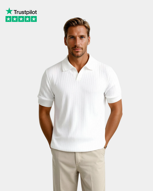 Polyester Blend Stripe Pattern Polo T-Shirt - White