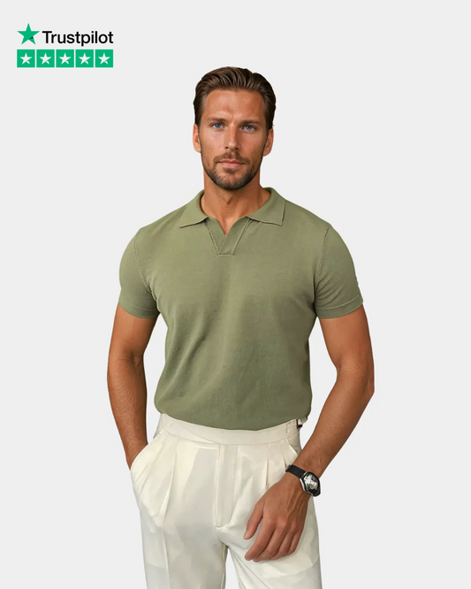 V-Collar Essential Polo Shirt - Green