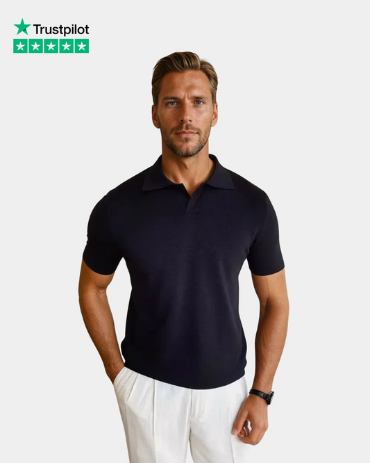 V-Collar Essential Polo Shirt - Black