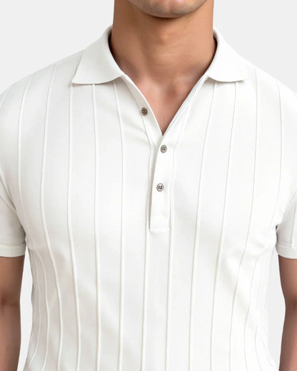 Vertical Striped Polo Shirt - Brown